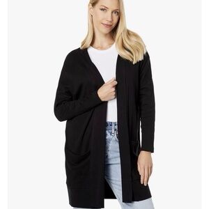 Pact Airplane Cardigan Womens XS/S Black Open Front Minimalist Organic Cotton